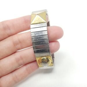 Vintage Avon Silver Tone Stretch Bracelet with Gold Tone Pannels, Stacking